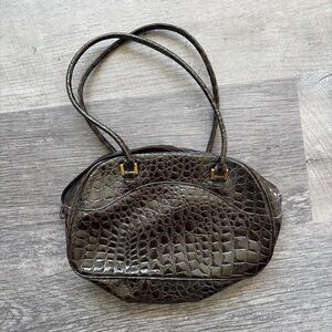 Express Croc-Embossed Shoulder Bag in Dark Brown